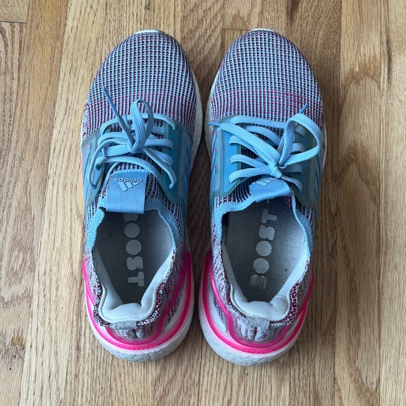 adidas Ultraboost 19 Size 7 Glow Blue/Shock Pink/Active Maroon Running Shoes - Picture 4 of 7